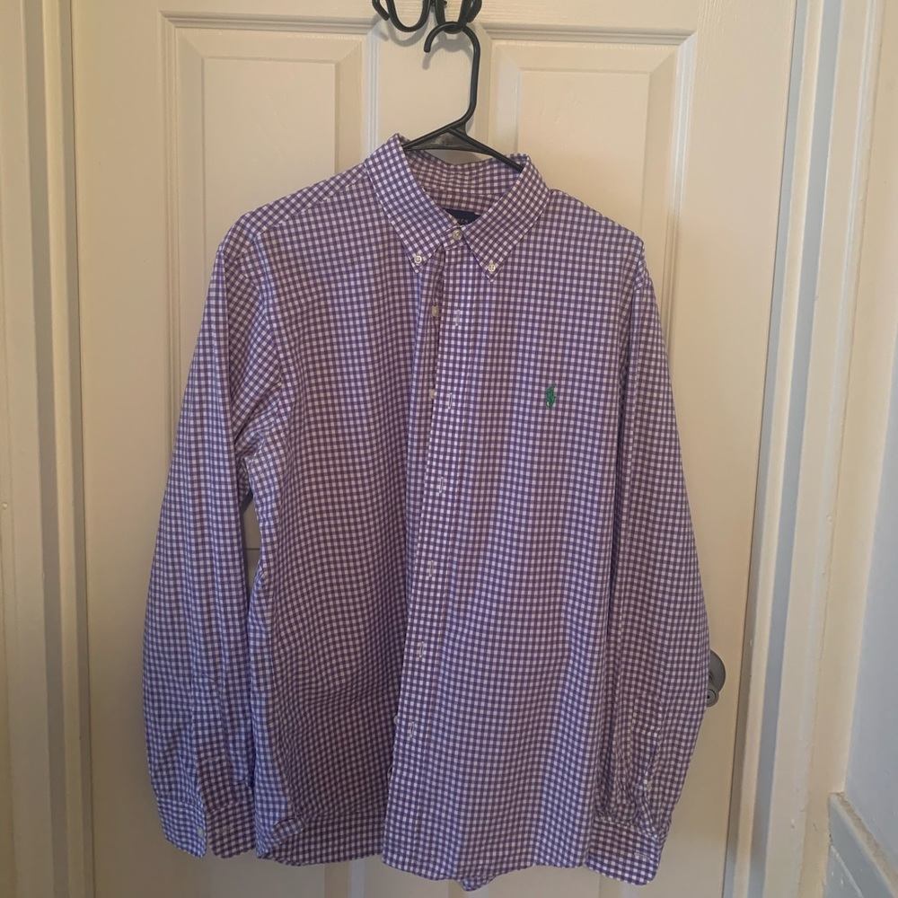 Polo Purple Slim Fit Gingham Shirt Size L (EUC)